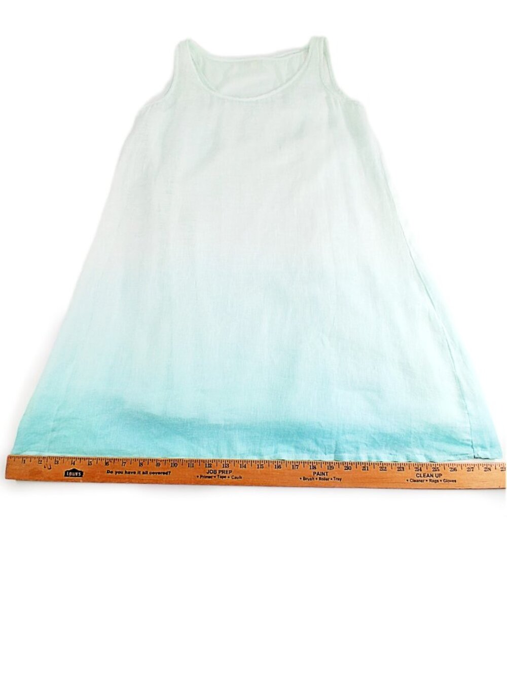 Eileen Fisher Linen Gauze Dress Aqua Blue Ombre A Line Layered Slip Included P - Picture 12 of 15
